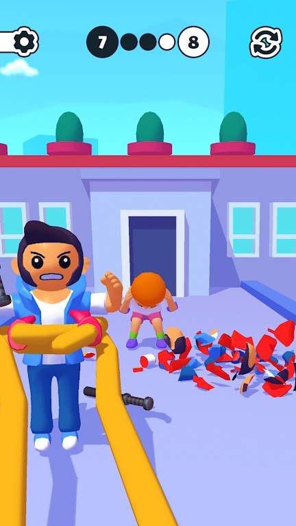 弹性人战斗是一款非常有意思的格斗游戏，游戏中玩家将化身为弹性人，你的两只手可以伸的特别长，就像经典动漫海贼王里的路飞一样，你可以在这里以第一人称的视角来进行格斗，这里有很多个敌人会出现，你需要利用自己的格斗技术以及弹性人的特质来击败他们！